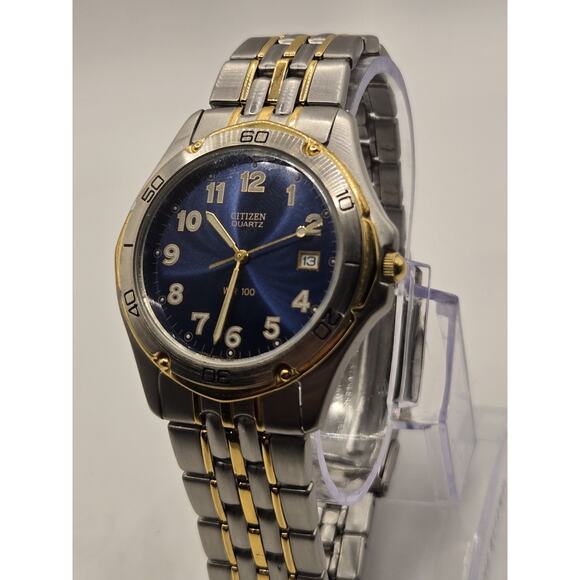 Vtg Citizen Watch Men 38mm Silver Gold Tone Date 2510-S72692 New Battery 7.25" - Picture 2 of 12